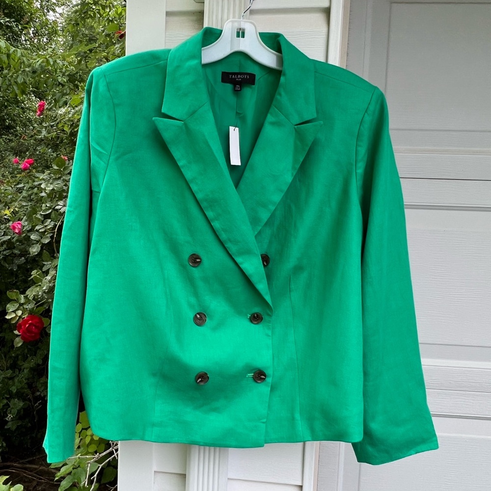 NWT Talbots Pretty Green Double Breasted Linen Lined Short Jacket